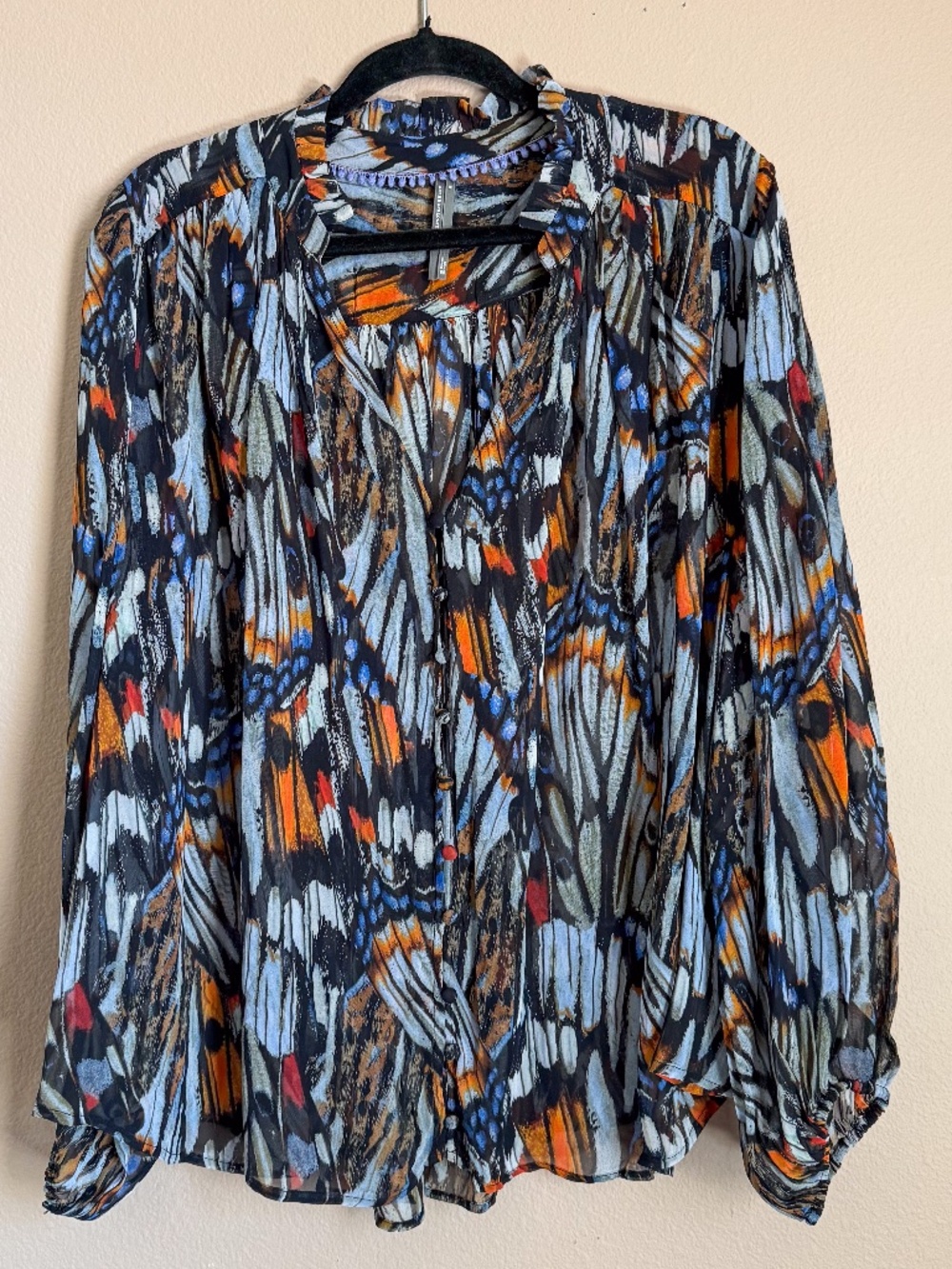 Anthropologie Sheer, long sleeve, v-neck blouse. Women's size M